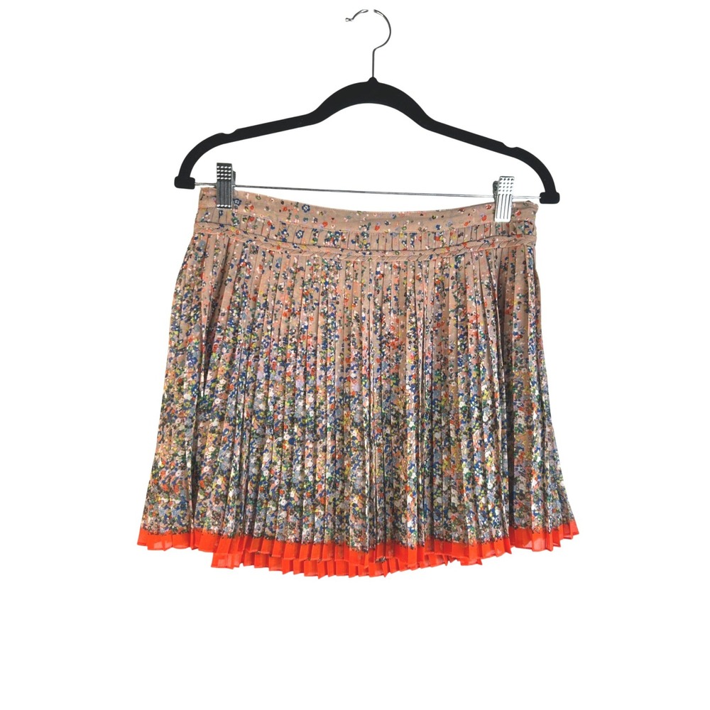 American Eagle Tan Floral Pleated Braided Trim Classic Career Mini Skirt Size 6